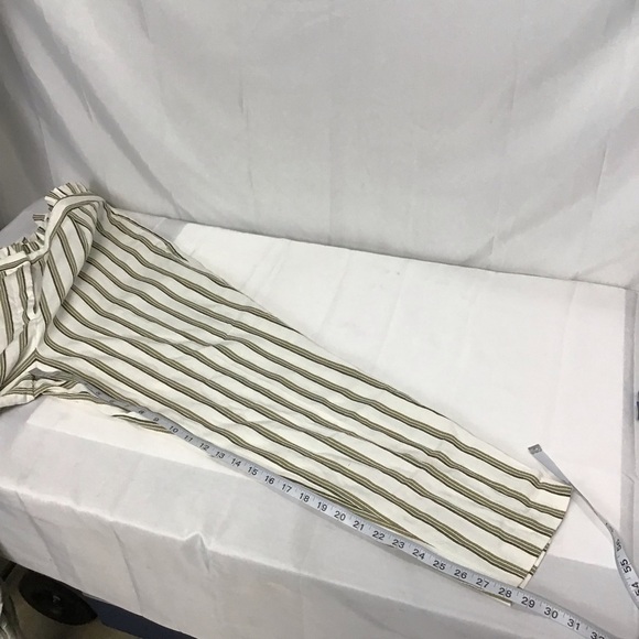 Express NWT Paperbag Waist Striped Ankle Pants High Rise Ivory Green 14R - Picture 9 of 13